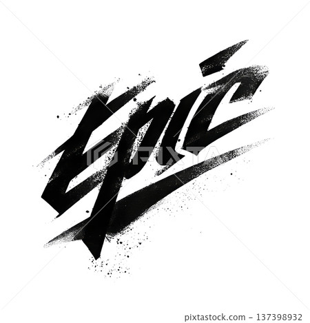 Black graffiti style script word Epic with bold splatter strokes on white background, concept of creativity and expression Black graffiti style script word Epic with bold splatter strokes on white background, concept of creativity and expression 137398932