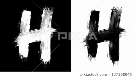 Brushstroke letter H in bold grunge style on split isolated black and white background, symbolizing contrast and creativity Brushstroke letter H in bold grunge style on split isolated black and white background, symbolizing contrast and creativity 137398946