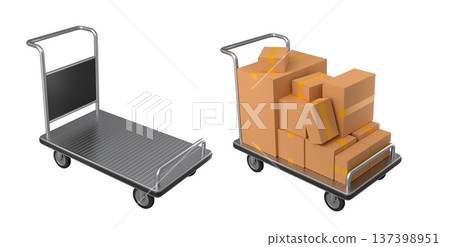 Set of Airport luggage cart or baggage trolley side with cardboard boxes or cartons Set of Airport luggage cart or baggage trolley side with cardboard boxes or cartons 137398951