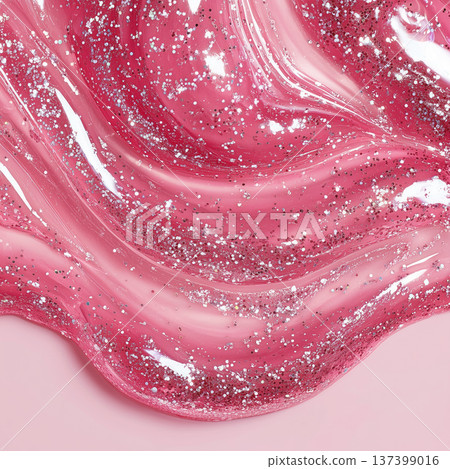 Close view of pink glittery swirling paint in abstract style on soft backdrop, presenting a vibrant decorative concept Close view of pink glittery swirling paint in abstract style on soft backdrop, presenting a vibrant decorative concept 137399016