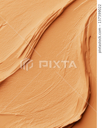 Creamy cosmetic smear in macro style on neutral cappuccino backdrop showing skincare texture with smooth detail concept 137399022