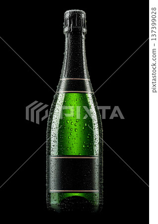 Champagne bottle with rising bubbles on black backdrop with clipping path, symbolizing celebration and elegance Champagne bottle with rising bubbles on black backdrop with clipping path, symbolizing celebration and elegance 137399028