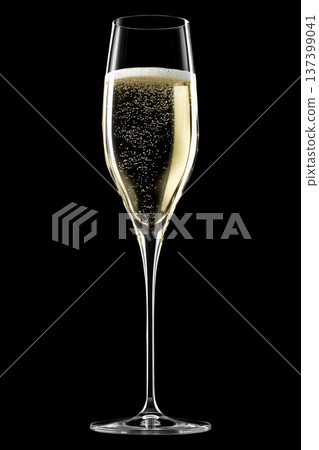 Crystal champagne flute filled with sparkling drink on black background with clipping path Crystal champagne flute filled with sparkling drink on black background with clipping path 137399041