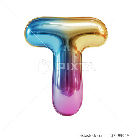 Multicolor metallic inflated balloon letter T shown in glossy style isolated on white background, celebration and festive concept 137399049