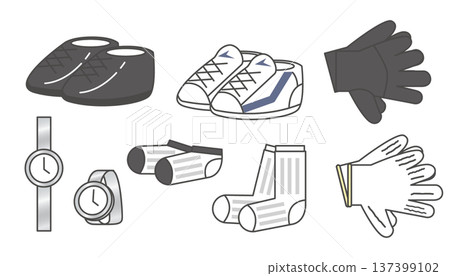 一套梳妝打扮及外出用品圖解：手錶、襪子、鞋子、手套、服裝配件 137399102