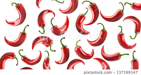 Red chili peppers arranged, isolated on white background, concept of spicy cooking ingredient 137399147