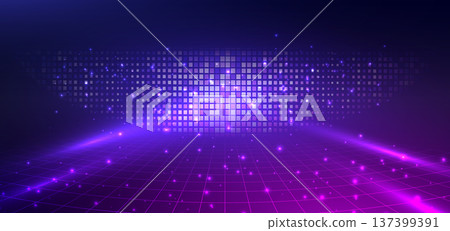 Futuristic neon grid abstract technology background with glowing lines. Futuristic neon grid abstract technology background with glowing lines. 137399391