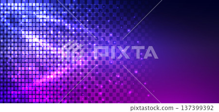 Abstract glowing pixel grid background with neon purple and blue digital light. Abstract glowing pixel grid background with neon purple and blue digital light. 137399392