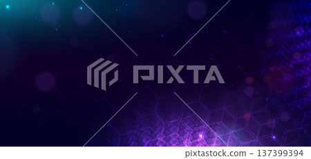 Abstract hexagon technology background with glowing neon grid and particles. Abstract hexagon technology background with glowing neon grid and particles. 137399394