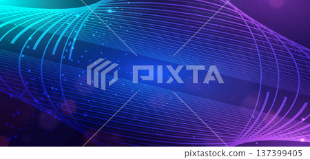 Abstract futuristic background with glowing light streak lines and sparkling particles representing data stream. Abstract futuristic background with glowing light streak lines and sparkling particles representing data stream. 137399405