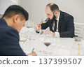 Sommelier degustate wine. Blind wine tasting. Training of restaurant staff, studying alcohol list.  137399507