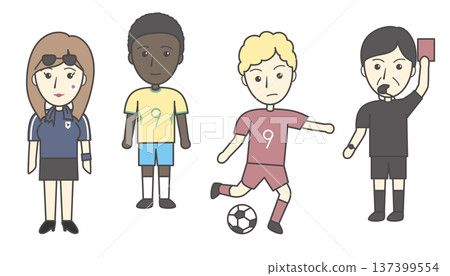 Soccer character illustration set (players, referees, supporters, matches) Soccer character illustration set (players, referees, supporters, matches) 137399554