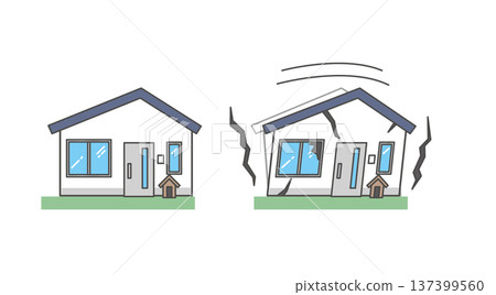 一組地震中房屋搖晃和正常情況下房屋的插圖(住房、抗震、隔震、防災) 一組地震中房屋搖晃和正常情況下房屋的插圖(住房、抗震、隔震、防災) 137399560