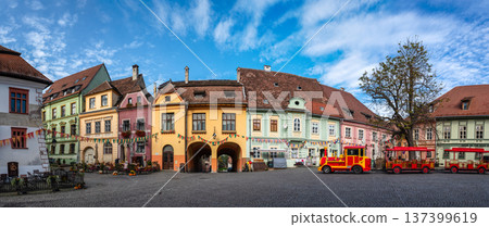 Clock Tower and Historic Gateway in Medieval Sighisoara Citadel Romania 137399619