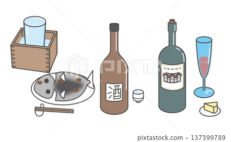 清酒配烤魚、葡萄酒和起司的晚餐套餐(含酒精飲料、魚類菜餚、西餐、小吃) 清酒配烤魚、葡萄酒和起司的晚餐套餐(含酒精飲料、魚類菜餚、西餐、小吃) 137399789