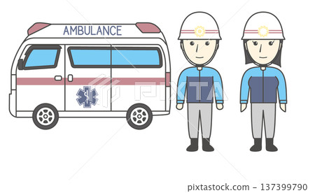 救護車和醫護人員男女插圖套裝（緊急車輛、醫療、救援、工作） 137399790