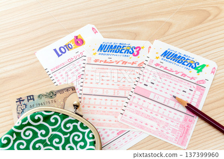 Image of buying a lottery ticket, application card and money 137399960