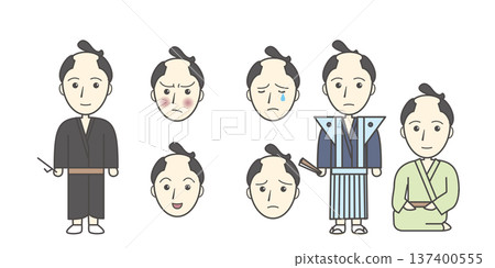 江戶時代男性與官員插圖集（手持十手、身著袴、身著和服、四種面部表情、人物） 137400555