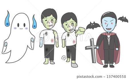 Western monster and undead illustration set (phantom, zombie, Dracula, ghost) 137400558