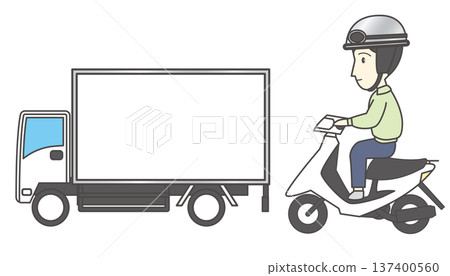 物流與運輸車輛插圖集（卡車、小型卡車、輕型摩托車、踏板車） 137400560