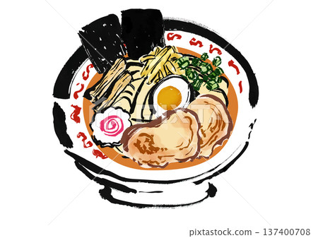 拉麵（中華蕎麥麵）餡料套裝 - 日式水墨插畫 137400708