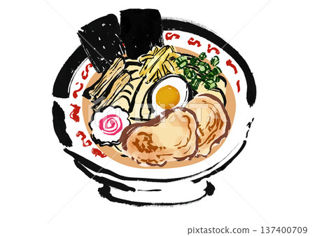 日式水墨畫風格的拉麵(中華蕎麥麵)插圖 日式水墨畫風格的拉麵(中華蕎麥麵)插圖 137400709