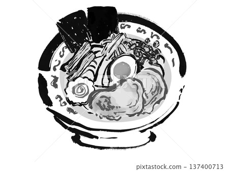 日式水墨畫風格的拉麵(中華蕎麥麵)插圖 日式水墨畫風格的拉麵(中華蕎麥麵)插圖 137400713