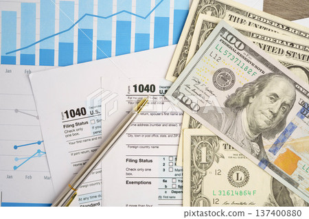 Tax form 1040 U.S. Individual Income Tax Return, business finance concept. Tax form 1040 U.S. Individual Income Tax Return, business finance concept. 137400880