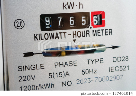 Electric measuring power meter for energy cost at home and office. Electric measuring power meter for energy cost at home and office. 137401014