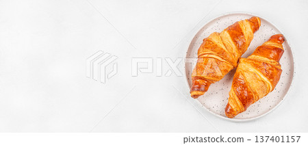 Fresh Croissants on Ceramic Plate Fresh Croissants on Ceramic Plate 137401157