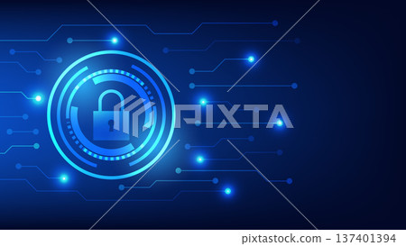 cyber security. digital padlock with futuristic circle and circuit board on blue background cyber security. digital padlock with futuristic circle and circuit board on blue background 137401394