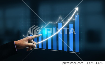 Business Success and Growth Concept with Hand Pointing at Increasing Chart on Digital Background Impute Business Success and Growth Concept with Hand Pointing at Increasing Chart on Digital Background Impute 137401476