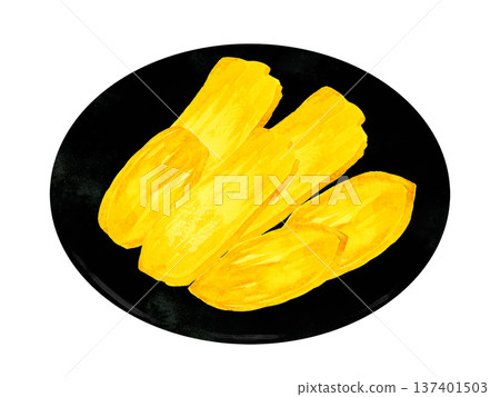 Dried sweet potatoes arranged on a plate Hand-drawn watercolor illustration Dried sweet potatoes arranged on a plate Hand-drawn watercolor illustration 137401503