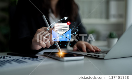 Digital email communication with new message notifications in an online inbox. Fermion Digital email communication with new message notifications in an online inbox. Fermion 137401558