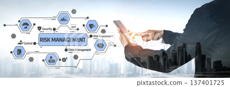 Comprehensive Risk Management Strategy with Digital Tools and Icons for Business Success in Modern Corporate Environments. Tessel 137401725