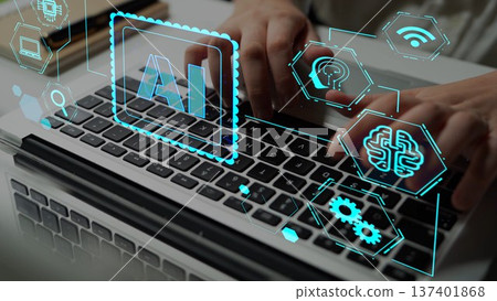 AI Brain Processing Data with Generative Artificial Intelligence Concept Thunk 137401868