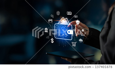 Secure Digital Wallet Payment Interface on Mobile with Fintech Icons. Corpus 137401878
