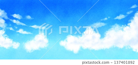 Watercolor illustration of blue sky and white clouds Sky background material 137401892