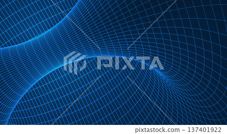 Futuristic AI neural network tunnel with 3D wireframe mesh and neon glowing geometric grid lines representing machine learning and digital mind, science vector illustration. Futuristic AI neural network tunnel with 3D wireframe mesh and neon glowing geometric grid lines representing machine learning and digital mind, science vector illustration. 137401922