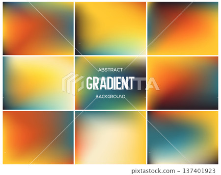 Collection of vibrant tropical mesh gradients. Abstract orange, red and turquoise backgrounds for summer, energy and travel designs. Bright blurred textures, vector illustration. Collection of vibrant tropical mesh gradients. Abstract orange, red and turquoise backgrounds for summer, energy and travel designs. Bright blurred textures, vector illustration. 137401923