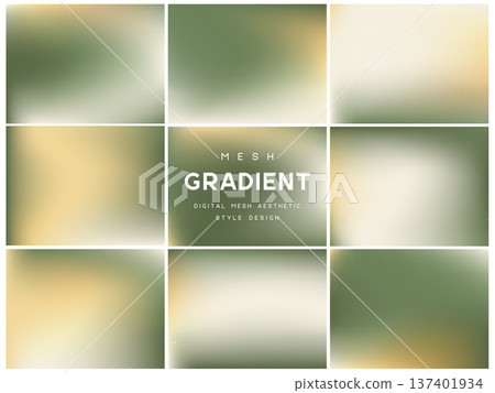 Collection of muted olive and sand mesh gradients. Abstract organic backgrounds for eco, botanical and minimal nature designs. Soft blurred textures for web and print, vector illustration. Collection of muted olive and sand mesh gradients. Abstract organic backgrounds for eco, botanical and minimal nature designs. Soft blurred textures for web and print, vector illustration. 137401934
