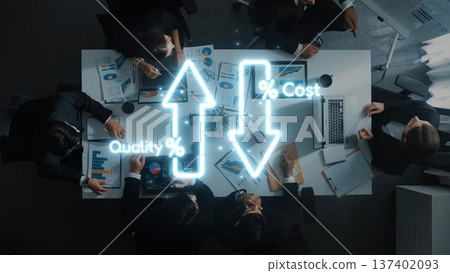 Business Meeting on Quality and Cost Analysis with Graphs and Charts for Strategic Decision Making in Modern Corporate Environment. Raster 137402093