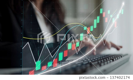 Business professional analyzes financial graphs on computer, focusing on stock market trends and data visualization in modern office setting Copula Business professional analyzes financial graphs on computer, focusing on stock market trends and data visualization in modern office setting Copula 137402174