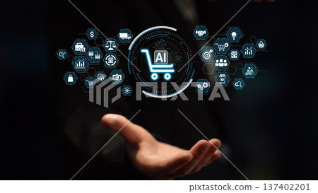 AI Ecommerce Shopping Technology with Data Analytic and Smart Retail Icons Muxer 137402201