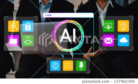Business professionals engaging with technology interface showcasing artificial intelligence concepts and tools for innovation and productivity improvement Gluon Business professionals engaging with technology interface showcasing artificial intelligence concepts and tools for innovation and productivity improvement Gluon 137402300