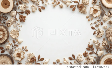 Natural wood and dried flower frame design 137402447