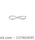 Black and white line art illustration of decorative ribbon bow. Minimal outline drawing in flat vector style, isolated composition for gift design, packaging, greeting card, print, poster 137402695