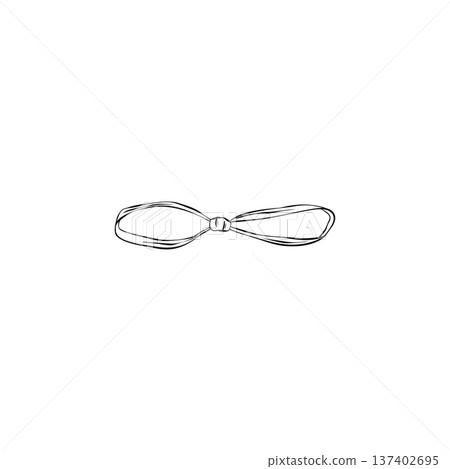 Black and white line art illustration of decorative ribbon bow. Minimal outline drawing in flat vector style, isolated composition for gift design, packaging, greeting card, print, poster 137402695