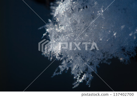 macro shot of ice crystals. Winter pattern with white snowflakes 137402700