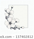 單色插圖，方形邊框，櫻花和枝條。 137402812